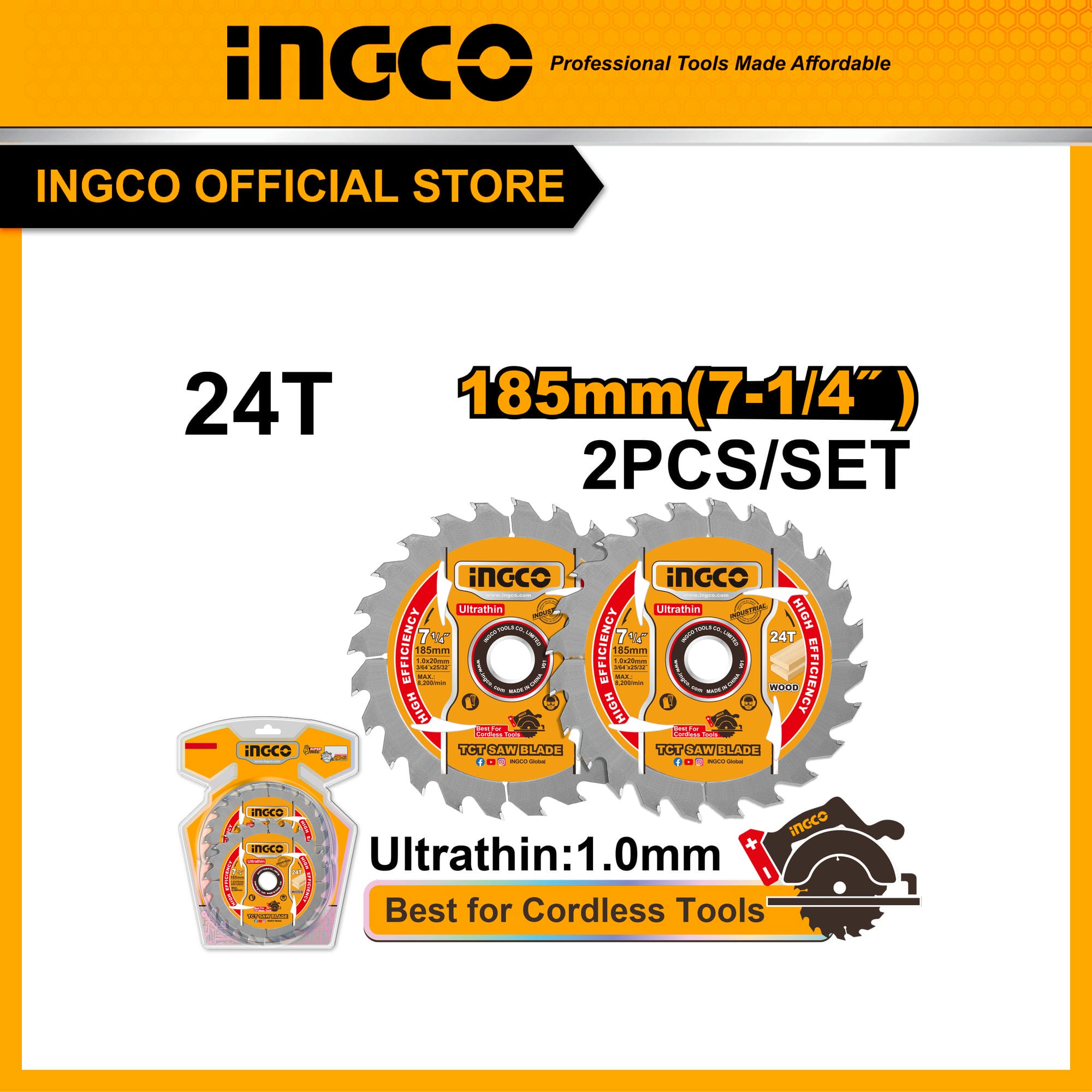 Jeu de 3 Lame Scie Circulaire 185 mm 24t-30t-40t - INGCO TSB18503