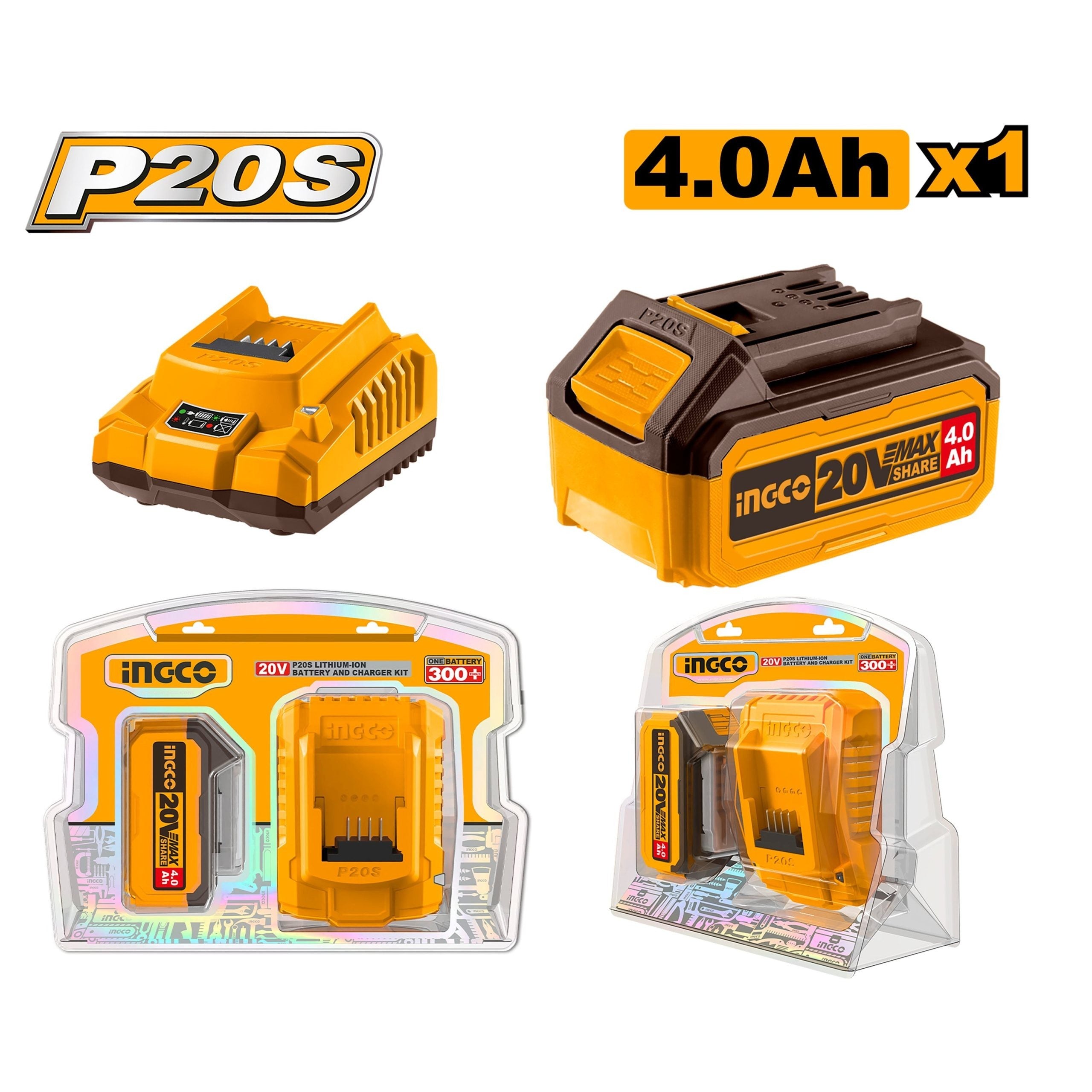 Pack 1 Batterie 20 V 4 AH + 1 Chargeur Rapide Si - INGCO FBCPK1214