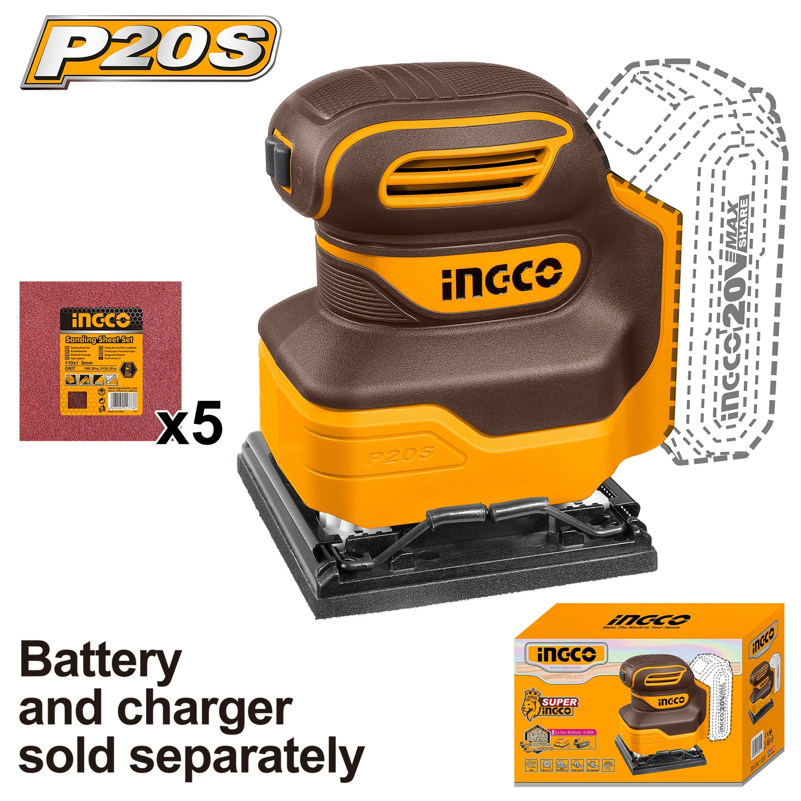 Ponceuse Vibrante 20 V Sans Batterie 110 mm Plateau Carré - INGCO CSHSLI2014