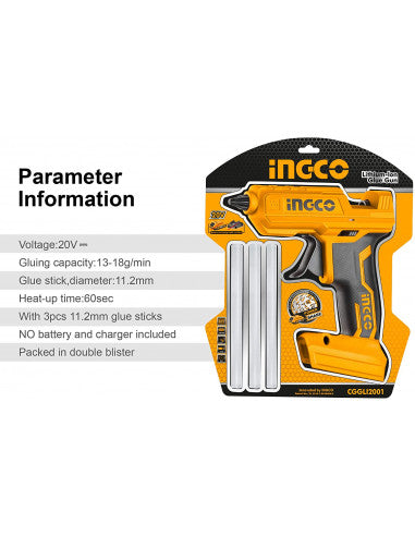 Pistolet à Colle 20 V (sans Batterie/chargeur) + 3pcs - INGCO CGGLI2001
