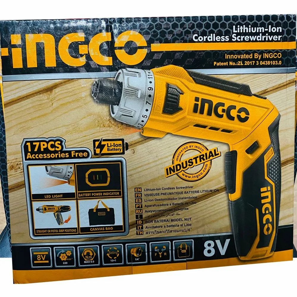 Tournevis électrique 8V + 17 accessoires INGCO CSDLI0801