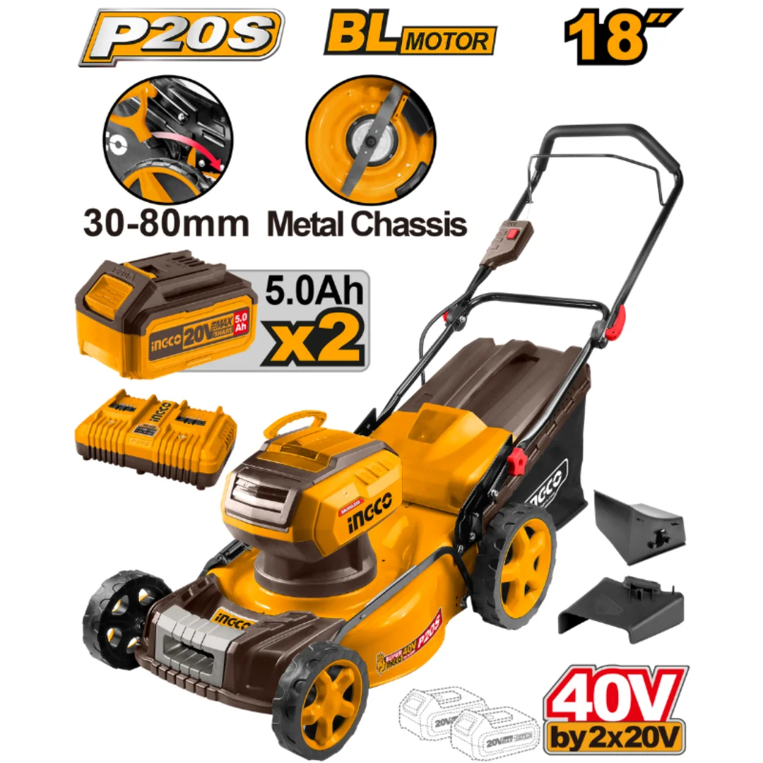Tondeuse 40v 2BATTERIES 5Ah 460mm 60L INGCO LMLI20186