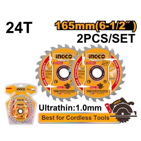 Jeu de 2 Lames de Scie TCT Ultra-minces 165 mm - INGCO TSB1653