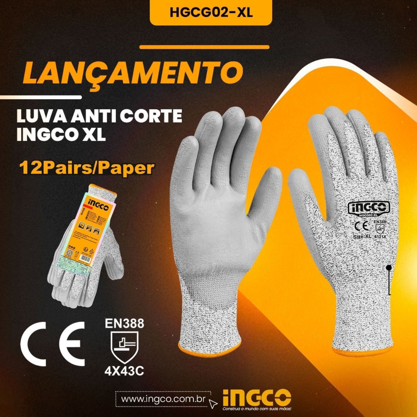 Gants anti-coupure XL Ant-coupure et anti-abrasion INGCO HGCG02-XL