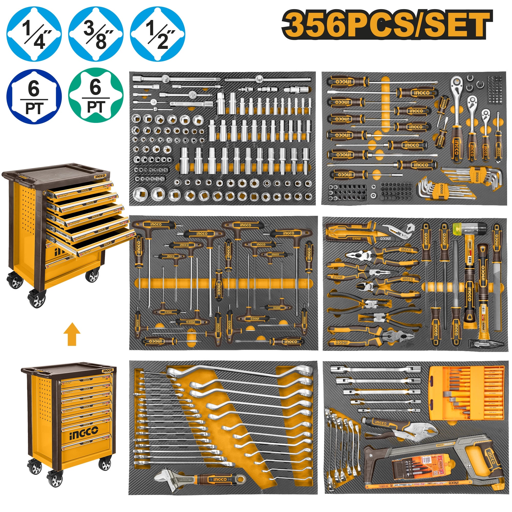 Servante 7 tiroirs 356 pièces INGCO HTCS273561