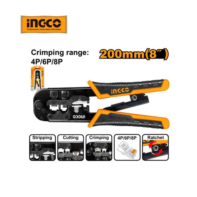 Pince à Sertir 200 mm 4p/6p/8p - INGCO HMPC1468P