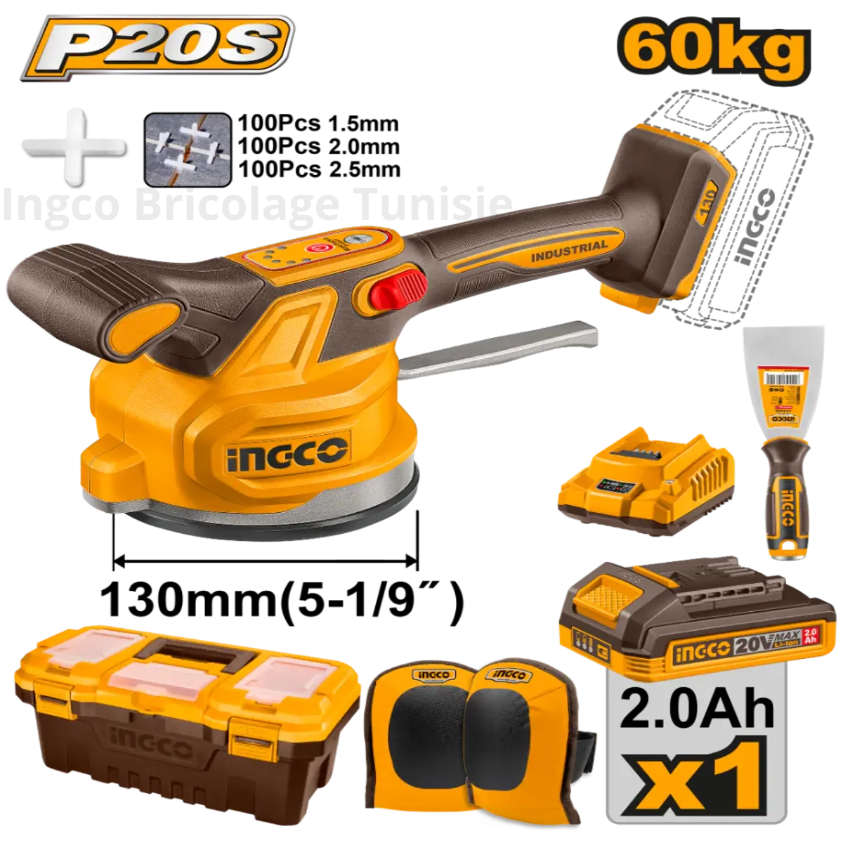 Machine à Vibrer 20 V pour Carreaux - 60kg - 130 mm - INGCO CTVLI20018